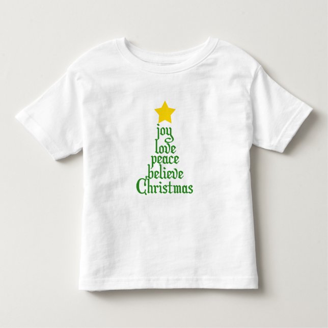 Camiseta De Bebé Alegría, amor, paz, creencia, Navidades (Anverso)