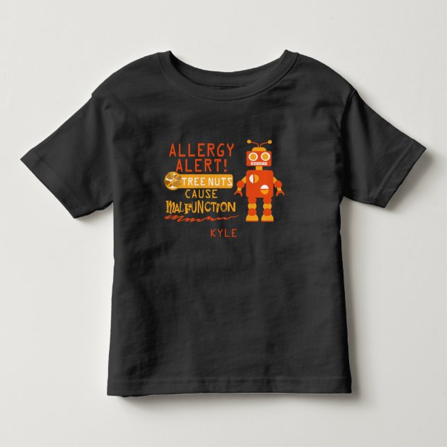 Camiseta De Bebé Alerta de Alergia a Frutos Secos Robot Naranjo Chi (Anverso)