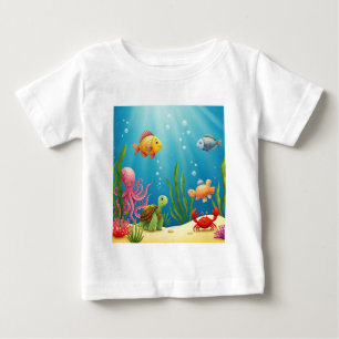 Camiseta De Bebé Algas marinas de la tortuga de cangrejo submarino