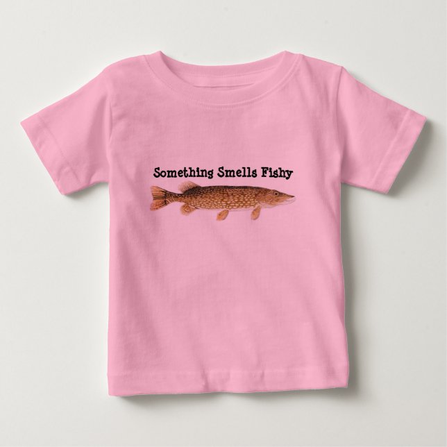 Camiseta De Bebé Algo huele la ropa a pescado (Anverso)