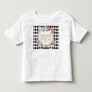Camiseta De Bebé Alice en el marco de flores de Wonderland cumpleañ