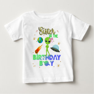 Camiseta De Bebé Alien Birthday Boy Fiesta Tema Sor de nave espacia