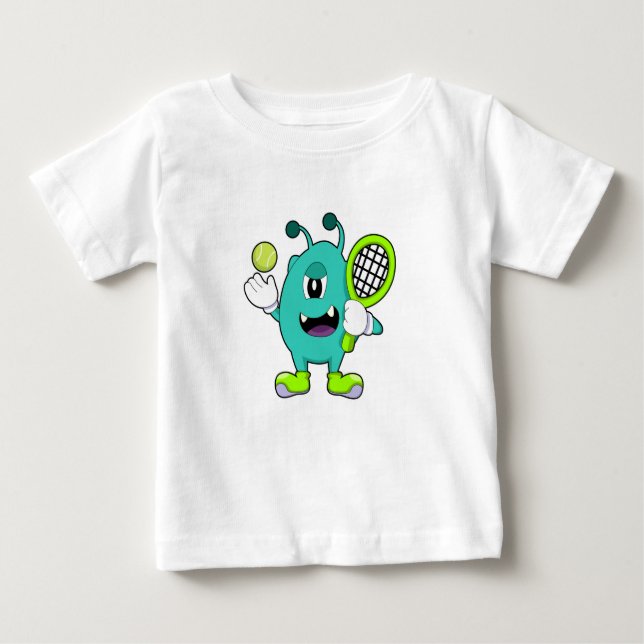 Camiseta De Bebé Alien en tenis con raqueta de tenis (Anverso)