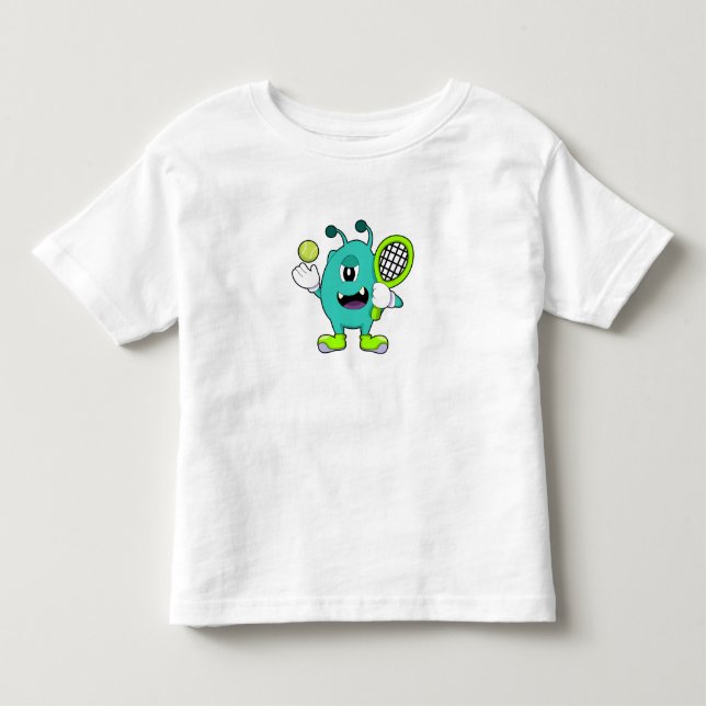 Camiseta De Bebé Alien en tenis con raqueta de tenis (Anverso)