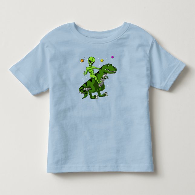 Camiseta De Bebé Alien Riding T-Rex Dinosaur Space UFO (Anverso)