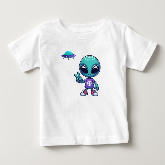 Camiseta De Bebé Alien y barco espacial por la paz (Anverso)