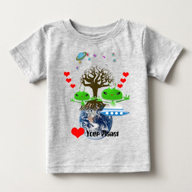 Camiseta De Bebé Alienígenas del espacio ultraterrestre verde lindo (Anverso)