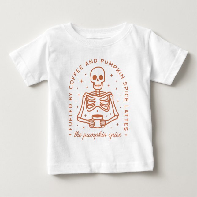 Camiseta De Bebé Alimentado por latas de café y de calabaza (Anverso)