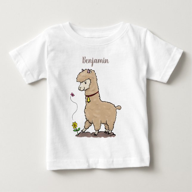 Camiseta De Bebé Alpaca feliz con personalizado de mariposa (Anverso)