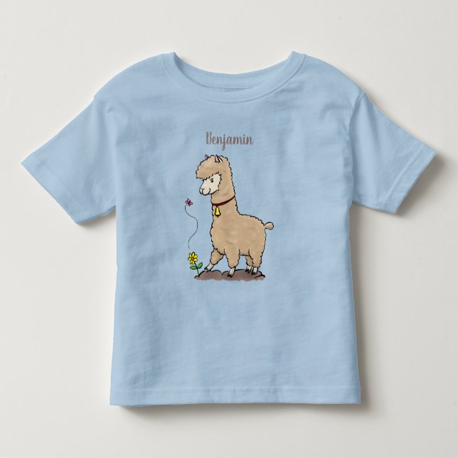 Camiseta De Bebé Alpaca feliz con personalizado de mariposa (Anverso)