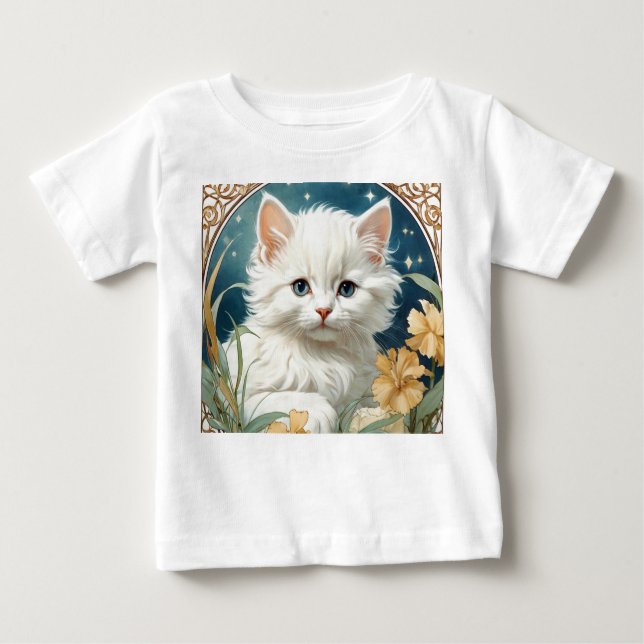 Camiseta De Bebé Alphonse Mucha Art Nouveau Kitten (Anverso)