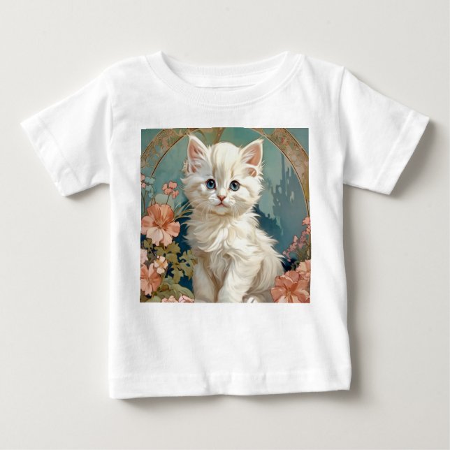 Camiseta De Bebé Alphonse Mucha Estilo Gato Blanco (Anverso)