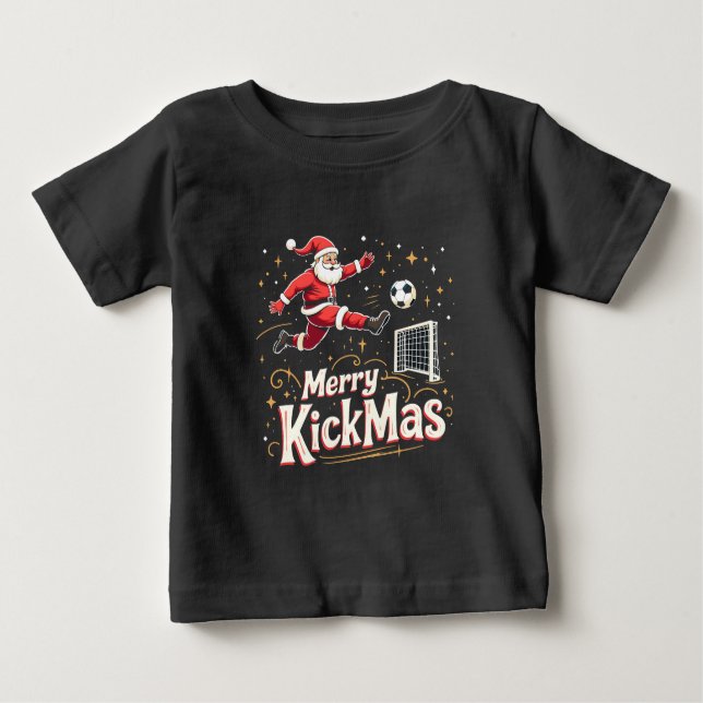 Camiseta De Bebé Amantes del fútbol de Papá Noel y Feliz Kickmas (Anverso)