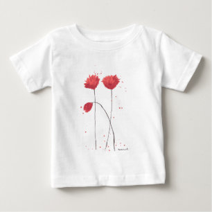 Camiseta De Bebé Amapolas rojas flores acuarela rústica flores silv