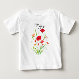 Camiseta De Bebé Amapolas Rojo Floral Acuarela Amapola Bebé