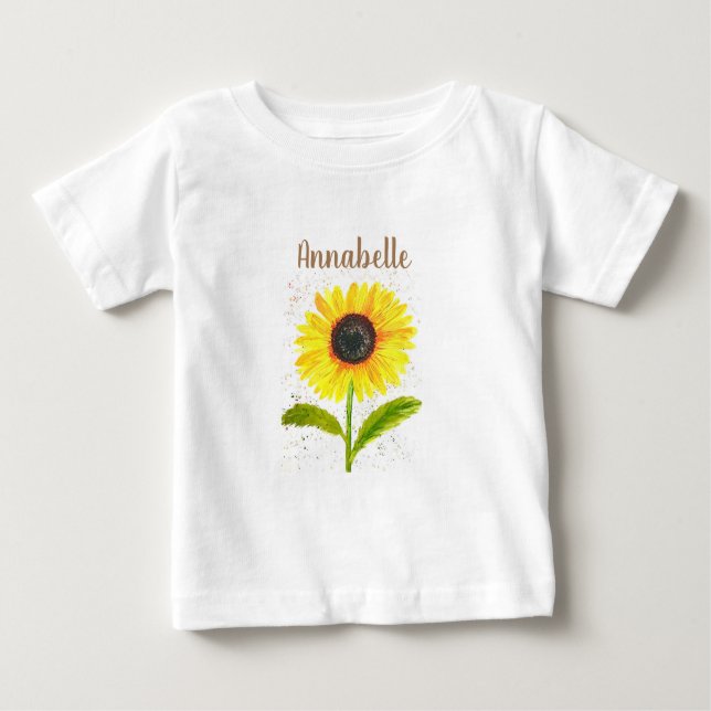 Camiseta De Bebé Amarillo girasol rústico acuarela floral lindo (Anverso)