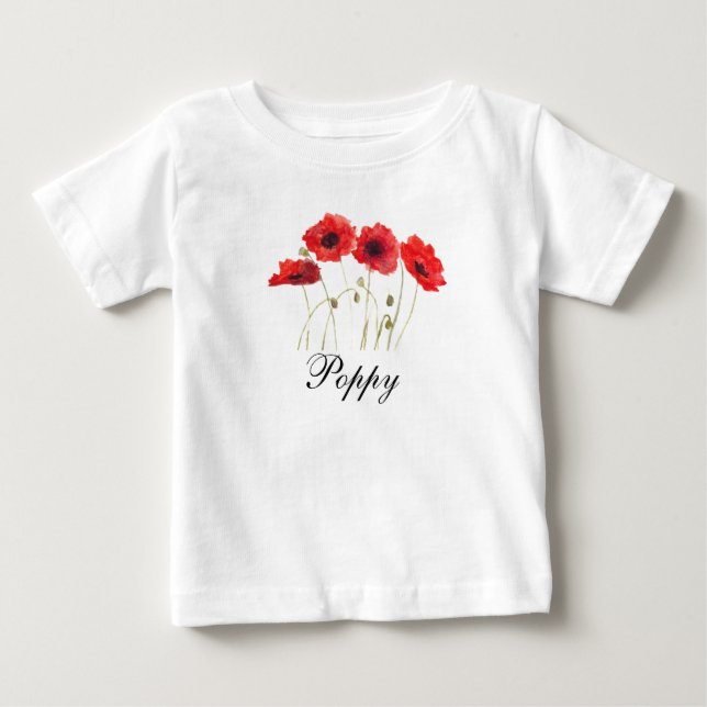 Camiseta De Bebé Amariposas Rojas Florales Acuarela Bebé Amapola (Anverso)