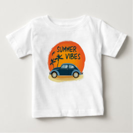 Camiseta De Bebé ambiente veraniego con coche retro en la playa