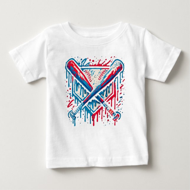 Camiseta De Bebé American Baseball Drip Graffiti Ball and Bat (Anverso)