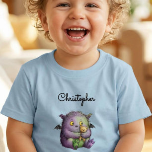 Camiseta De Bebé Amigo Monstruo Lindo Morado Verde Esponjoso