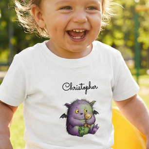 Camiseta De Bebé Amigo Monstruo Lindo Morado Verde Esponjoso