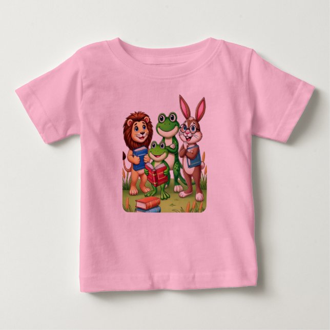 Camiseta De Bebé Amigos animales y libros para pequeños estudiantes (Anverso)