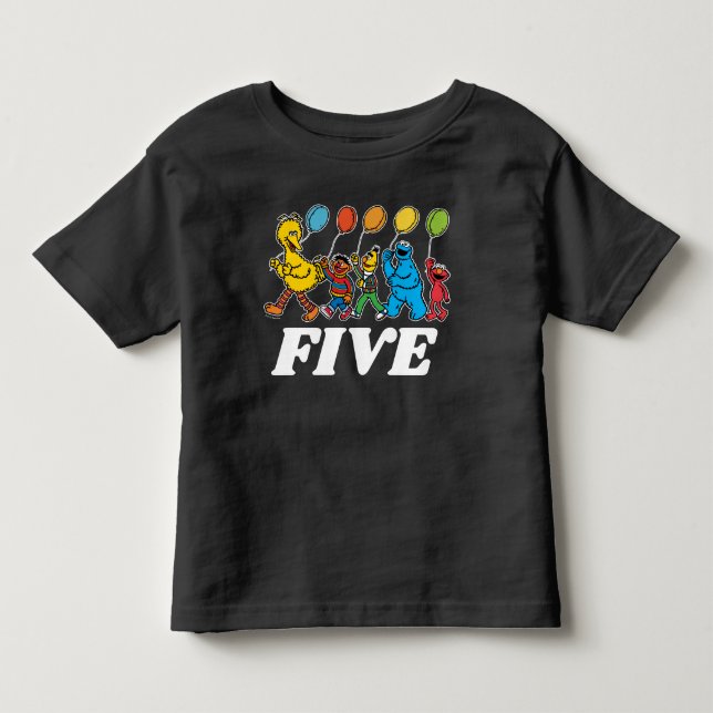 Camiseta De Bebé Amigos de Sesame Street | Globos del quinto cumple (Anverso)