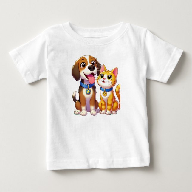 Camiseta De Bebé Amigos furtivos para siempre: Perro y gato juntos (Anverso)