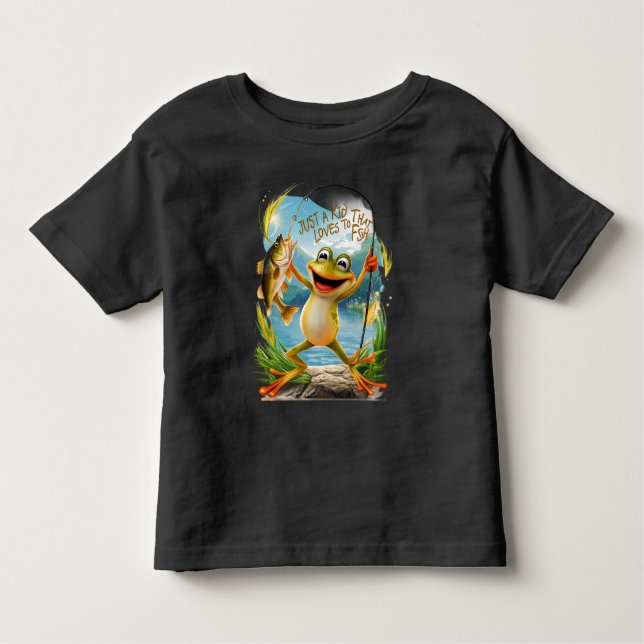 Camiseta De Bebé Amistad acuática: Rana con pescado en agua (Anverso)