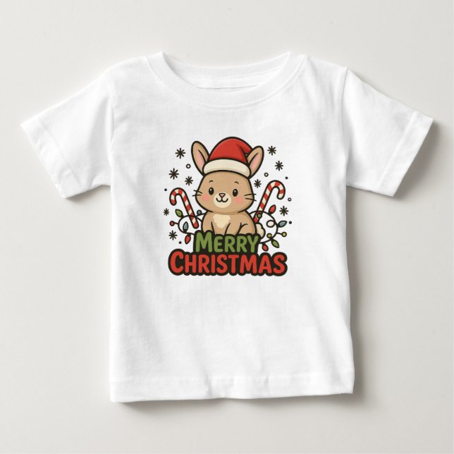 Camiseta De Bebé AMITA | Conejito Lindo Feliz Navidad (Anverso)