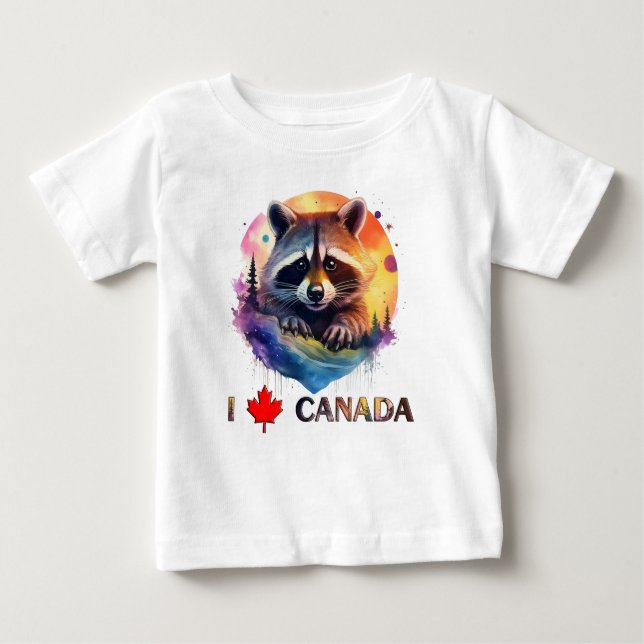 Camiseta De Bebé Amo Canadá, mapache, (Anverso)