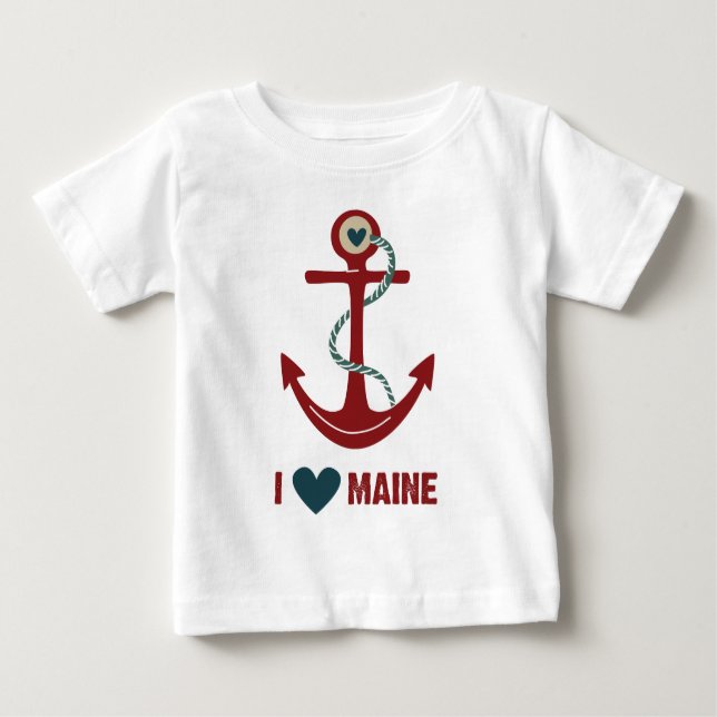 Camiseta De Bebé Amo el ancla del rojo de Maine (Anverso)