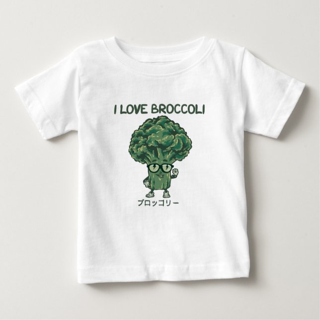 Camiseta De Bebé Amo el brócoli, kawaii, japonés lindo  (Anverso)