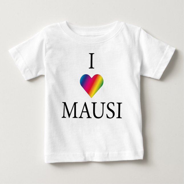 CAMISETA DE BEBÉ AMO EL CORAZÓN DE MAUSI RAINBOW (Anverso)