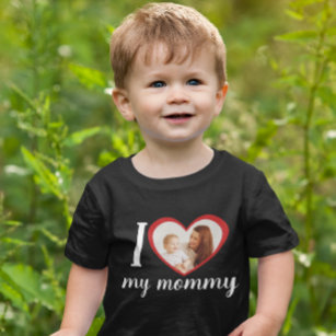 Camiseta De Bebé Amo el corazón mi mamá personalizado foto negra