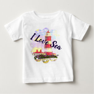 Camiseta De Bebé Amo el mar con un faro y una concha
