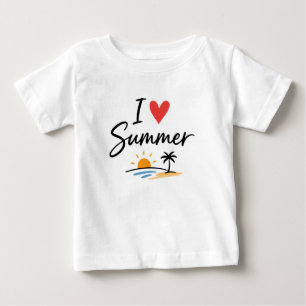 Camiseta De Bebé Amo el verano Letra a mano con puesta de sol en la