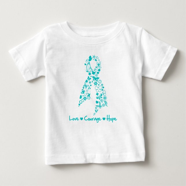Camiseta De Bebé Amor Valor Esperanza Mariposa - Cáncer de ovario (Anverso)
