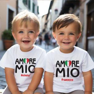 Camiseta De Bebé AMORE MIO Bandera Italiana Corazón Blanco
