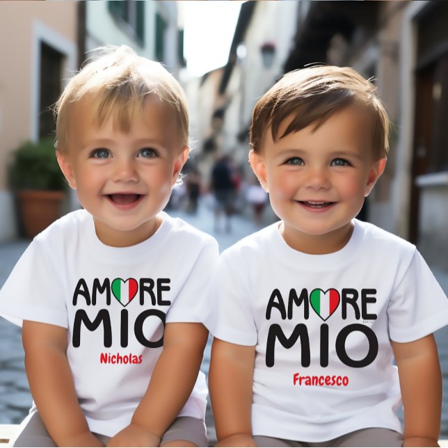 Camiseta De Bebé AMORE MIO Bandera Italiana Corazón Blanco (Subido por el creador)