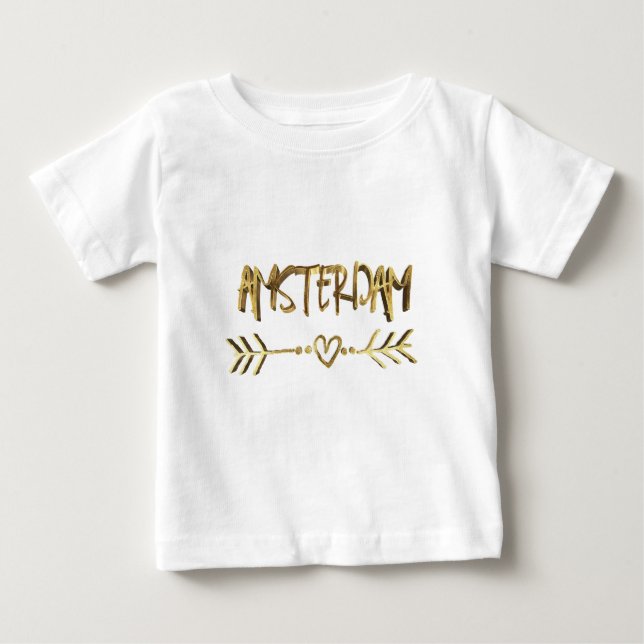 Camiseta De Bebé Amsterdam Holandés Love Gold Look Typography Elega (Anverso)