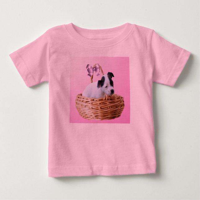 Camiseta De Bebé Amueblar Cachorros En Una Cesta, (Anverso)
