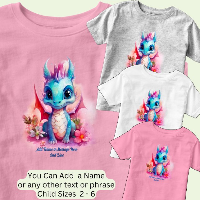 Camiseta De Bebé Añadir nombre de texto, bebé dragón rosa azul (Subido por el creador)