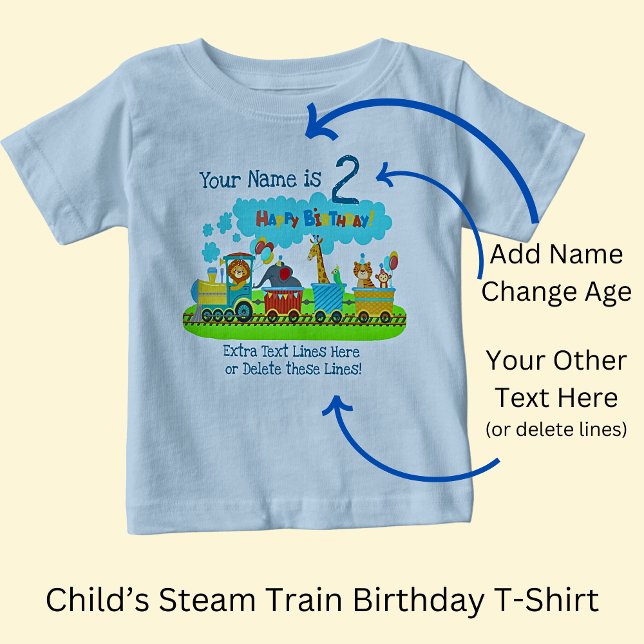Camiseta De Bebé Añadir nombre edad cambiar todo texto tren de vapo (Subido por el creador)