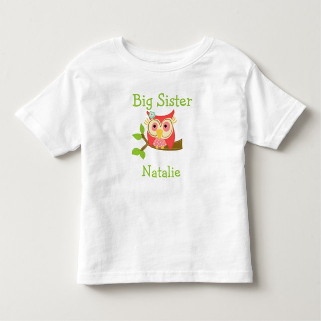 Camiseta De Bebé Añadir un nombre búho grande hermana (Anverso)