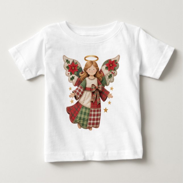 Camiseta De Bebé Ángel de Navidad con Estrellas Doradas (Anverso)