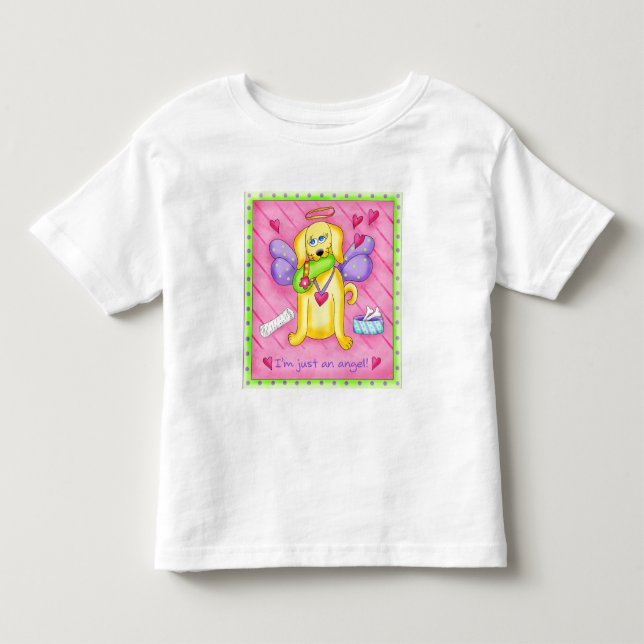 Camiseta De Bebé Angel Golden Yellow Dog con zapato (Anverso)