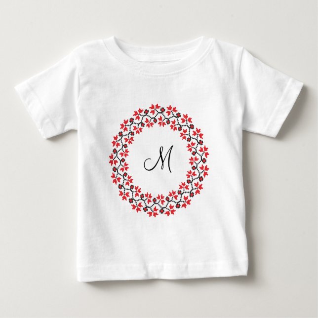 Camiseta De Bebé Anillo de flores rojas Monograma personalizado ini (Anverso)