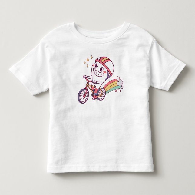 Camiseta De Bebé Animado personaje de caricatura en bicicleta con a (Anverso)