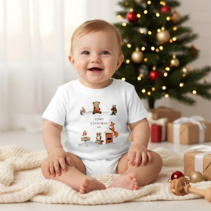 Camiseta De Bebé Animales adorables del bosque Navidad Oso de peluc